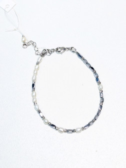 Браслет с натуральным жемчугом и гематитом